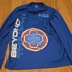 Athletic Works Long Sleeve Blue and Orange Tee with Soccer Design
